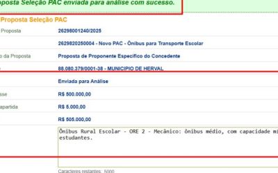 Herval solicita ônibus escolar ao Governo Federal por meio do novo PAC
